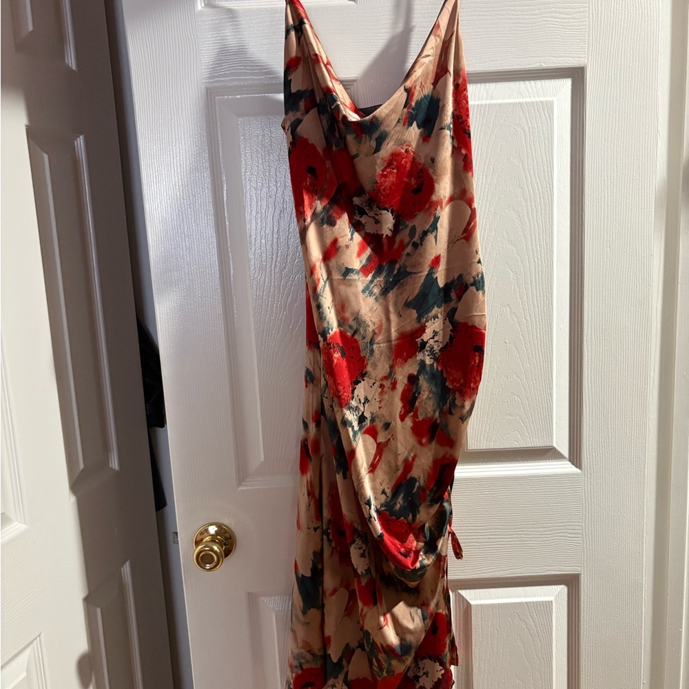Asymmetrical Floral Red and Black Dress